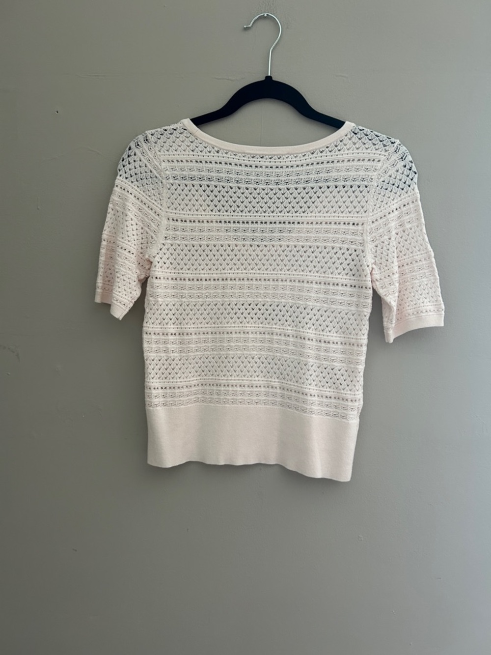 LOFT Pale Pink Crochet Short Sleeve Knit Top - Picture 4 of 4